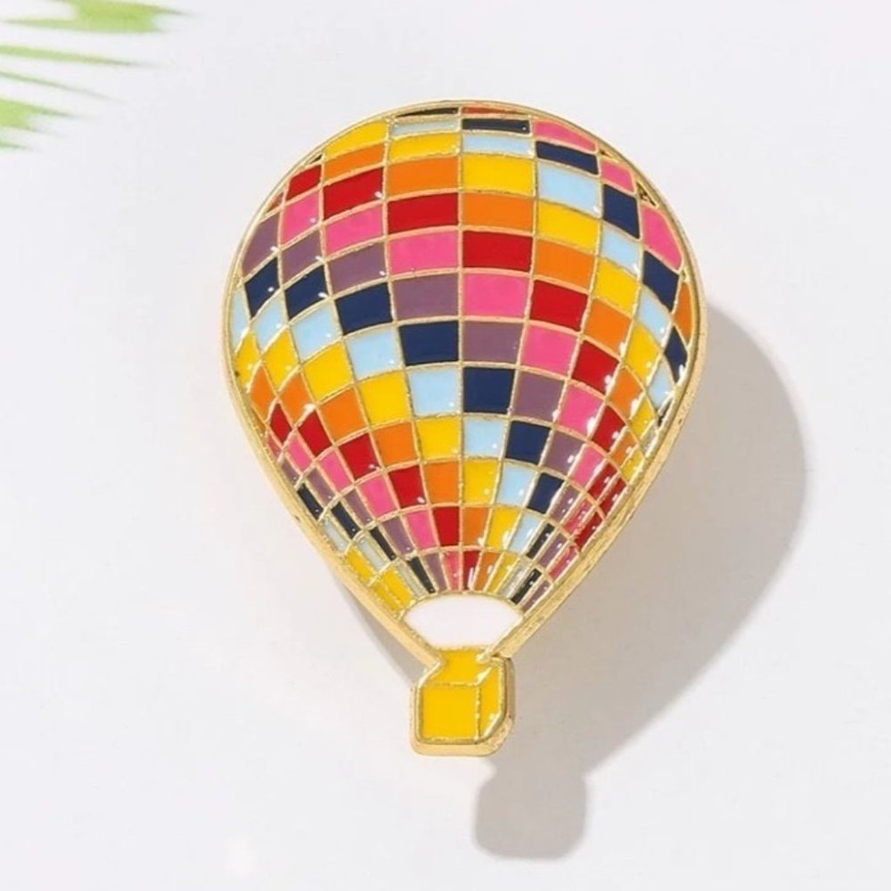 Hot Air Balloon enamel pin rainbow multicolor gold sky cloud